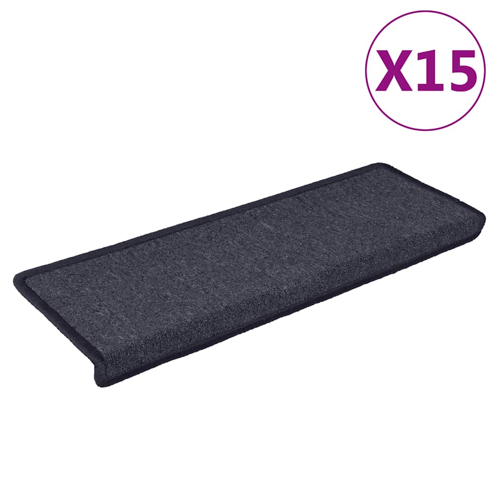 Tappetini per scale 15 pz 65x21x4 cm Grigio scuro e blu con bordo rettangolare