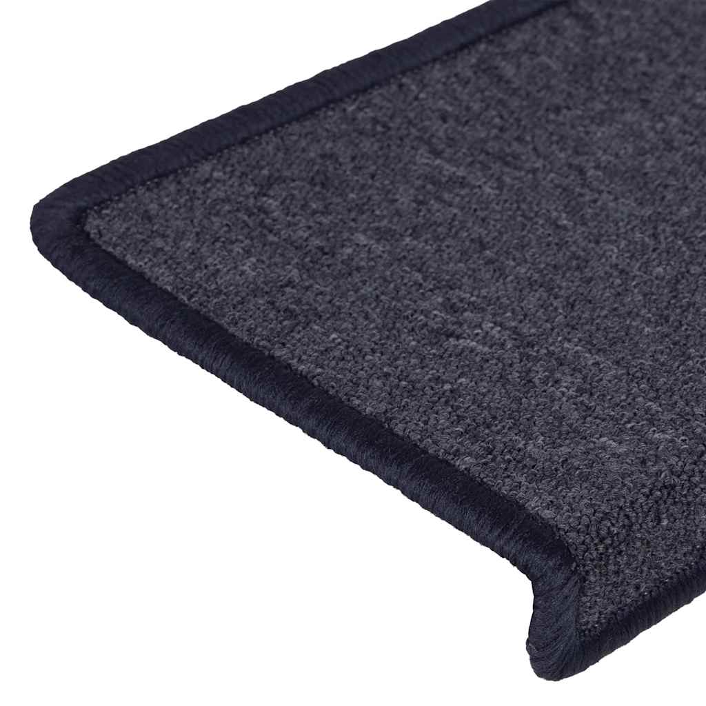 Tappetini per scale 15 pz 65x21x4 cm Grigio scuro e blu con bordo rettangolare