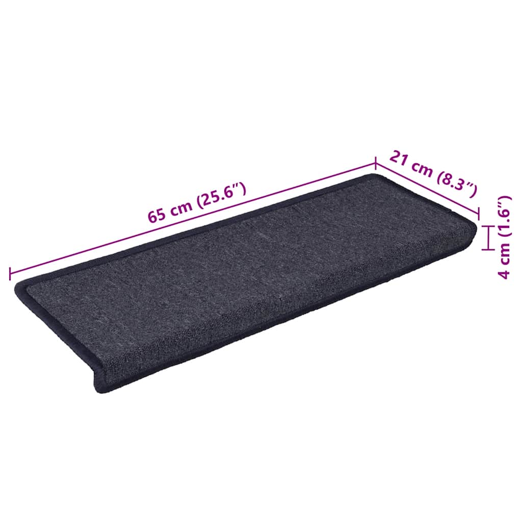 Tappetini per scale 15 pz 65x21x4 cm Grigio scuro e blu con bordo rettangolare