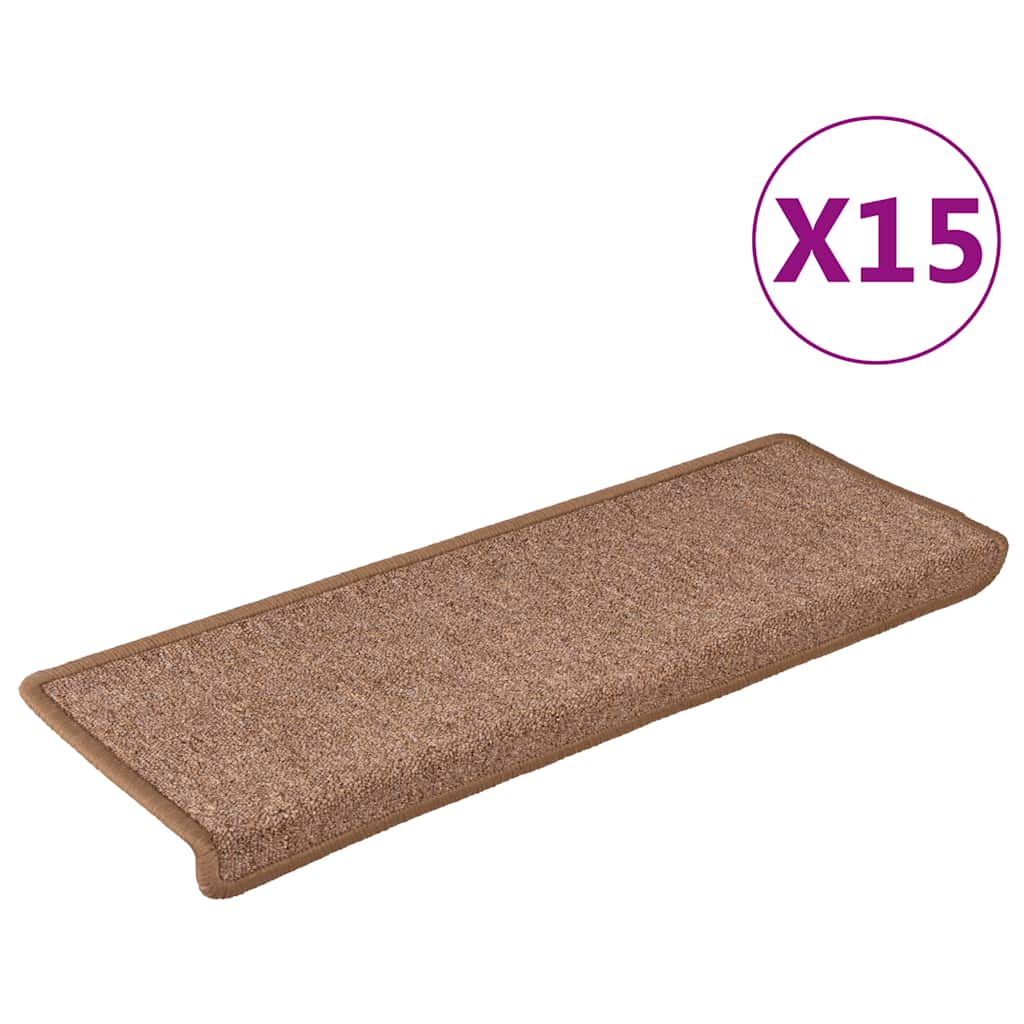 Tappetini per scale 15 pz 65x21x4 cm Marrone Bordo rettangolare