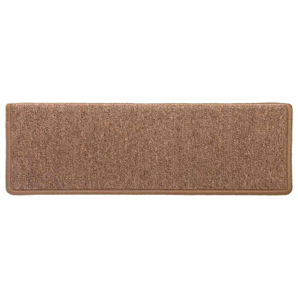 Tappetini per scale 15 pz 65x21x4 cm Marrone Bordo rettangolare
