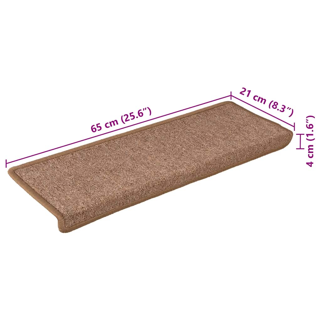 Tappetini per scale 15 pz 65x21x4 cm Marrone Bordo rettangolare