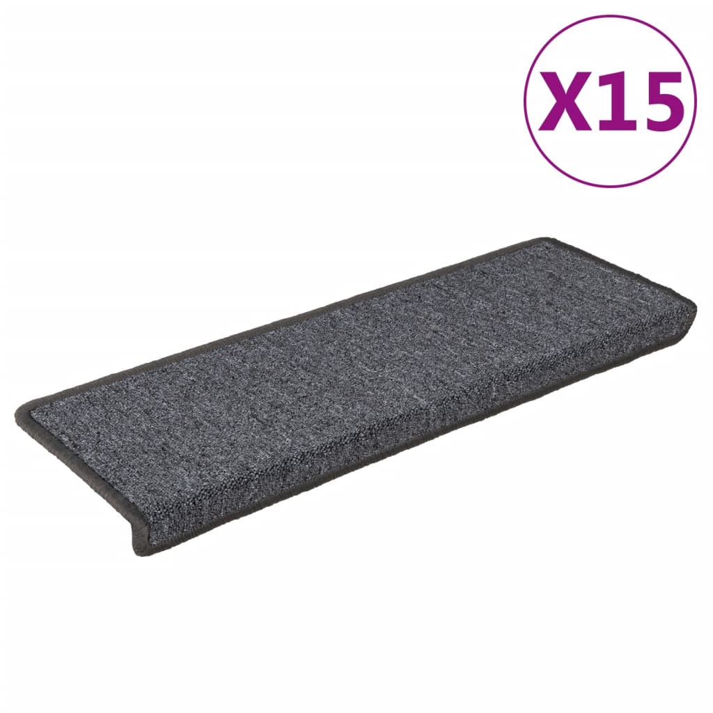 Tappetini per scale 15 pz 65x21x4 cm Grigio scuro Bordo rettangolare