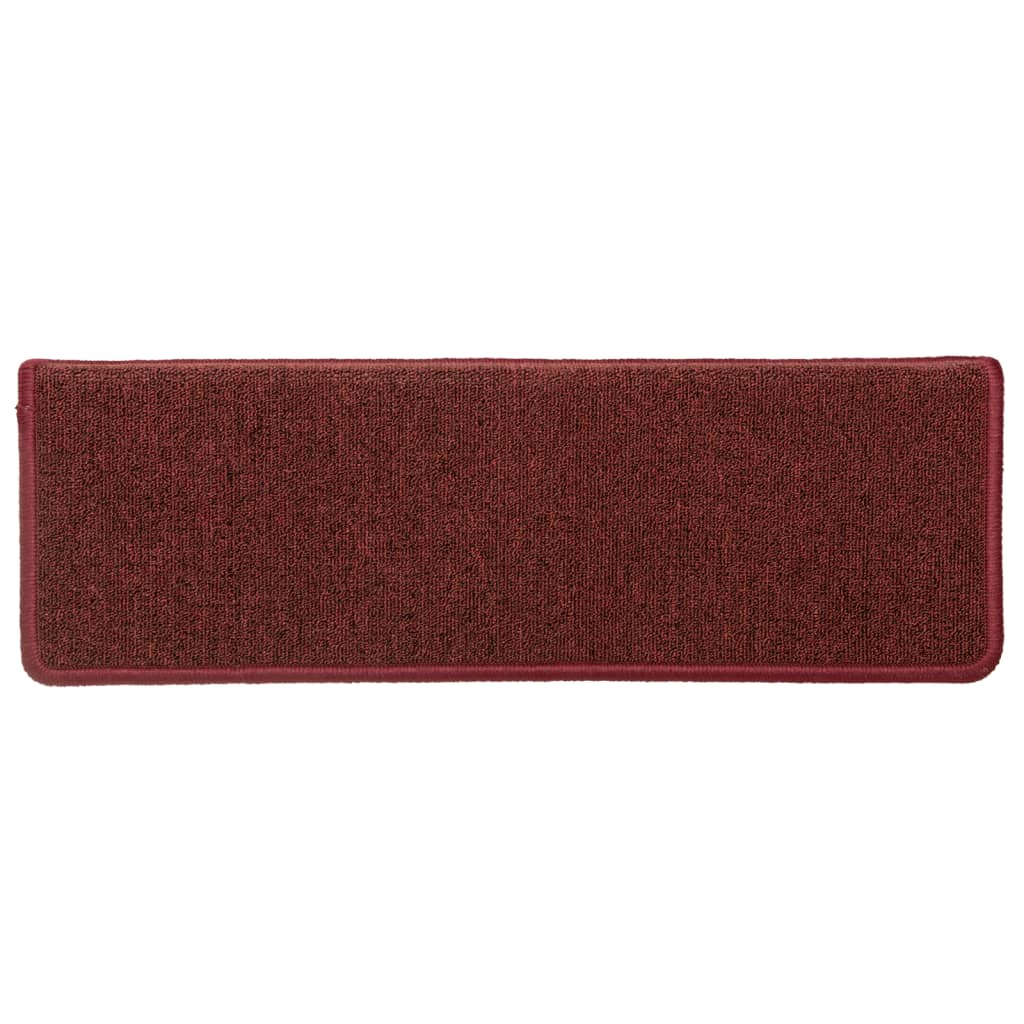Tappetini per scale 15 pz 65x21x4 cm Bordeaux bordo rettangolare