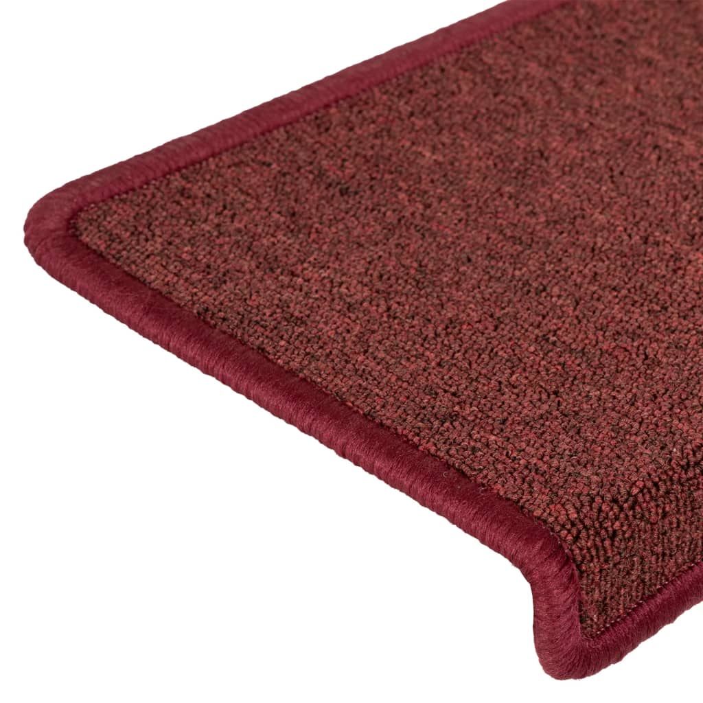 Tappetini per scale 15 pz 65x21x4 cm Bordeaux bordo rettangolare