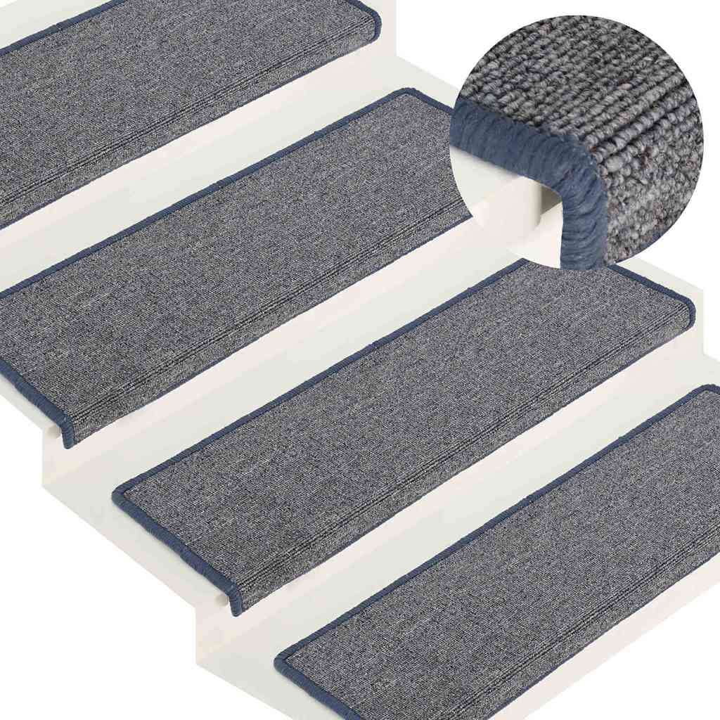 Tappetini per scale 15 pz 65x21x4 cm Grigio chiaro e blu con bordo rettangolare