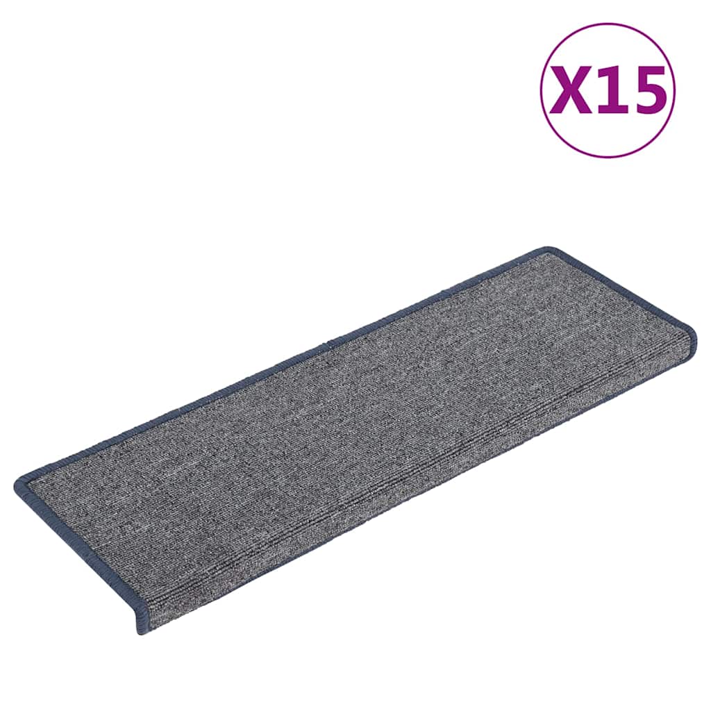 Tappetini per scale 15 pz 65x21x4 cm Grigio chiaro e blu con bordo rettangolare