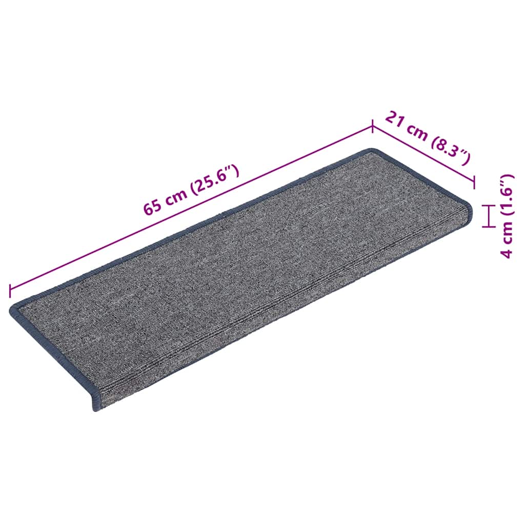 Tappetini per scale 15 pz 65x21x4 cm Grigio chiaro e blu con bordo rettangolare