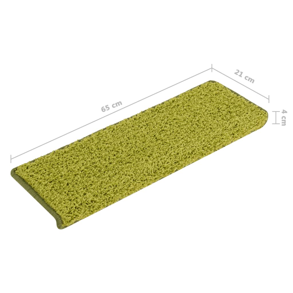 Tappetini per scale 15 pz 65x21x4 cm Verde Bordo rettangolare