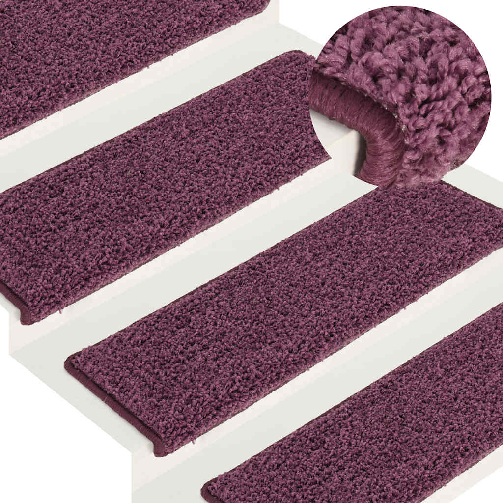 Tappetini per scale 15 pz 65x21x4 cm Viola scuro con bordo rettangolare