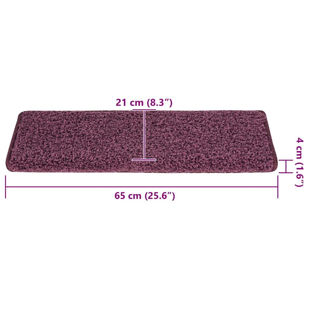 Tappetini per scale 15 pz 65x21x4 cm Viola scuro con bordo rettangolare