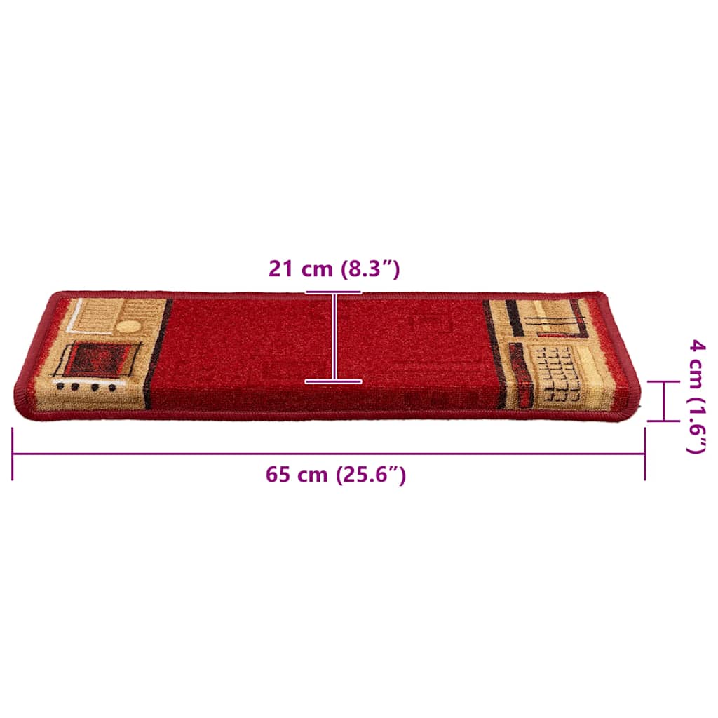 Tappetini Autoadesivi per Scale 15 pz 65x21x4 cm Rossi