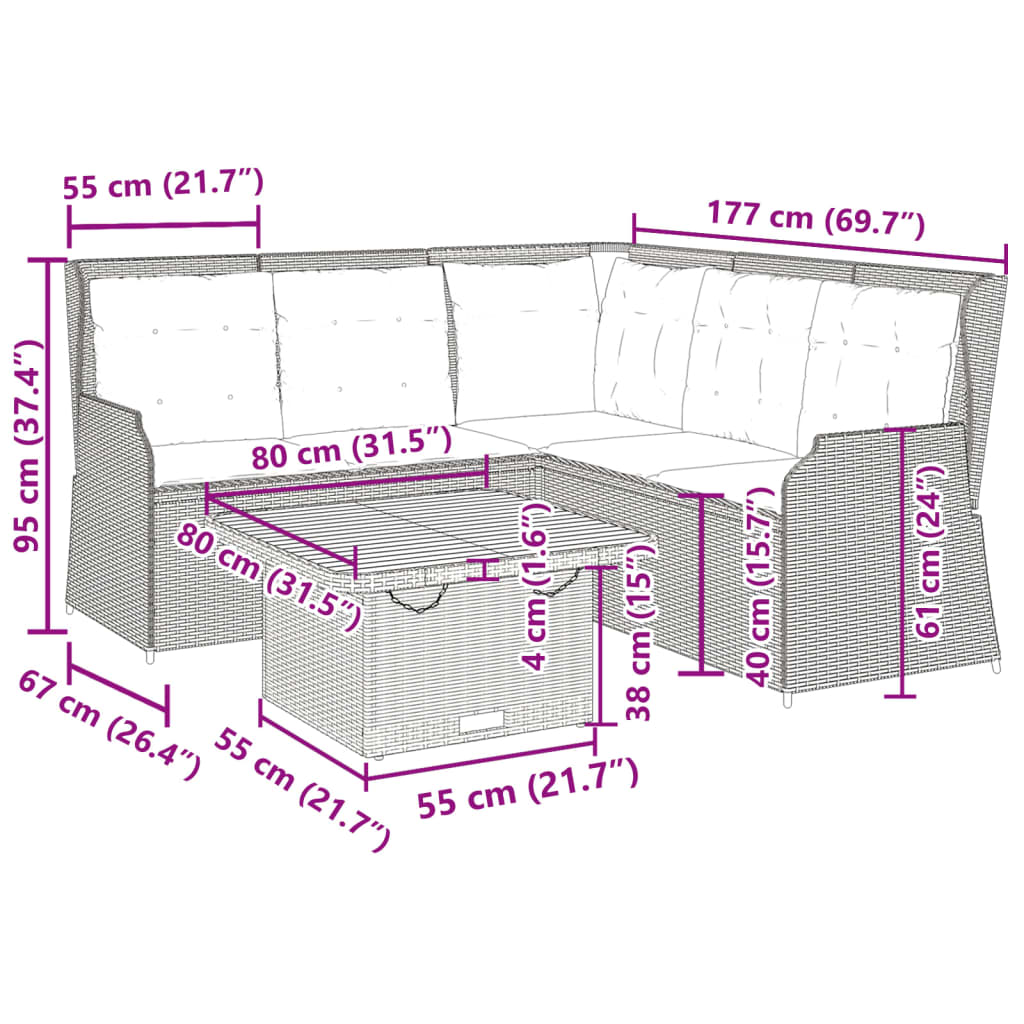 Set Divani da Giardino 4 pz con Cuscini in Polyrattan Grigio