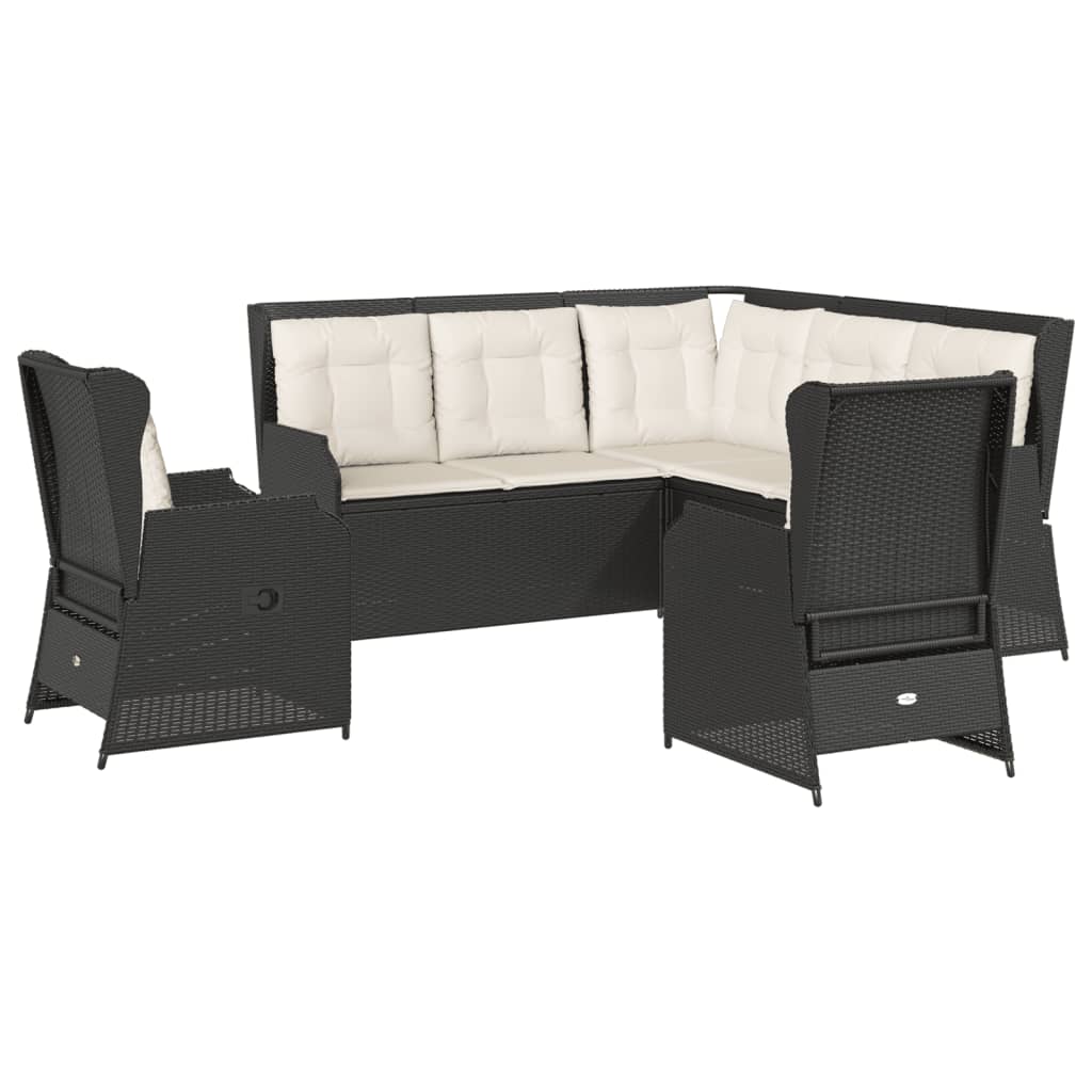 Set Divani da Giardino 5 pz con Cuscini Nero in Polyrattan