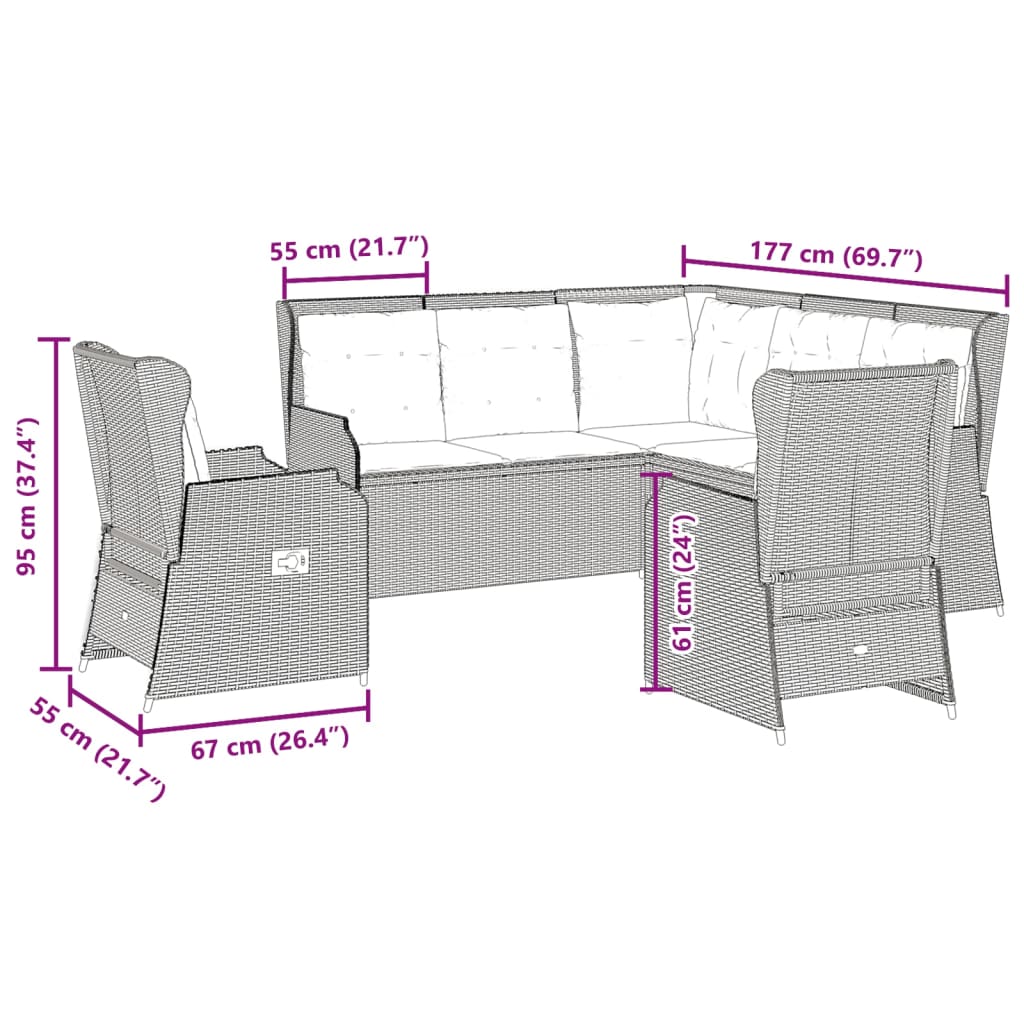Set Divani da Giardino 5 pz con Cuscini Nero in Polyrattan
