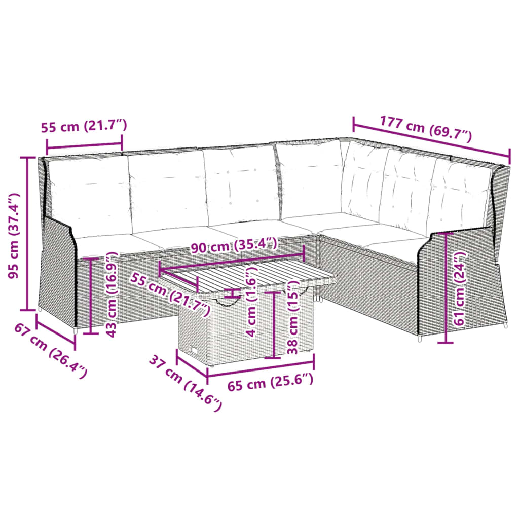 Set Divani da Giardino 5 pz con Cuscini Nero in Polyrattan