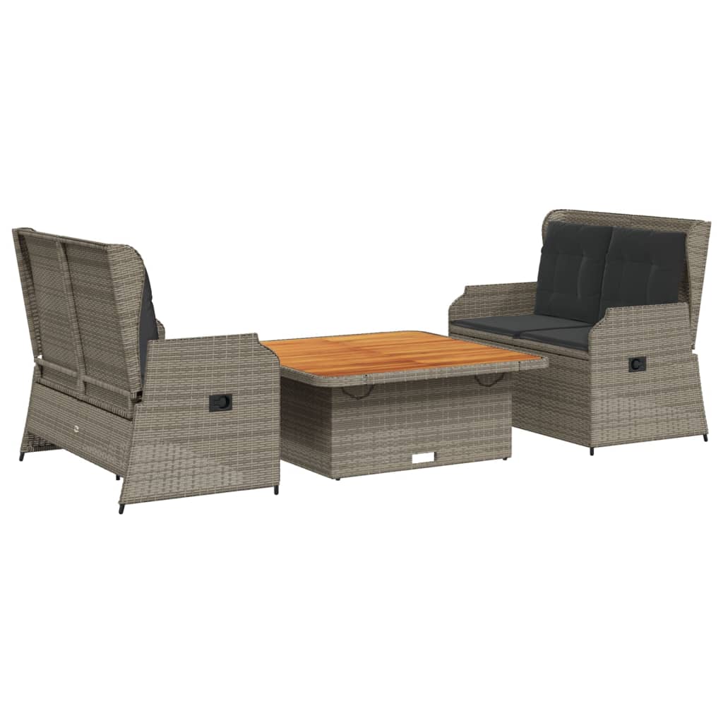 Set Divani da Giardino 3 pz con Cuscini in Polyrattan Grigio