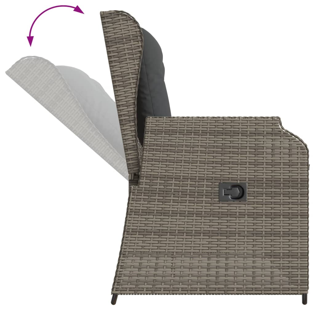 Set Divani da Giardino 3 pz con Cuscini in Polyrattan Grigio