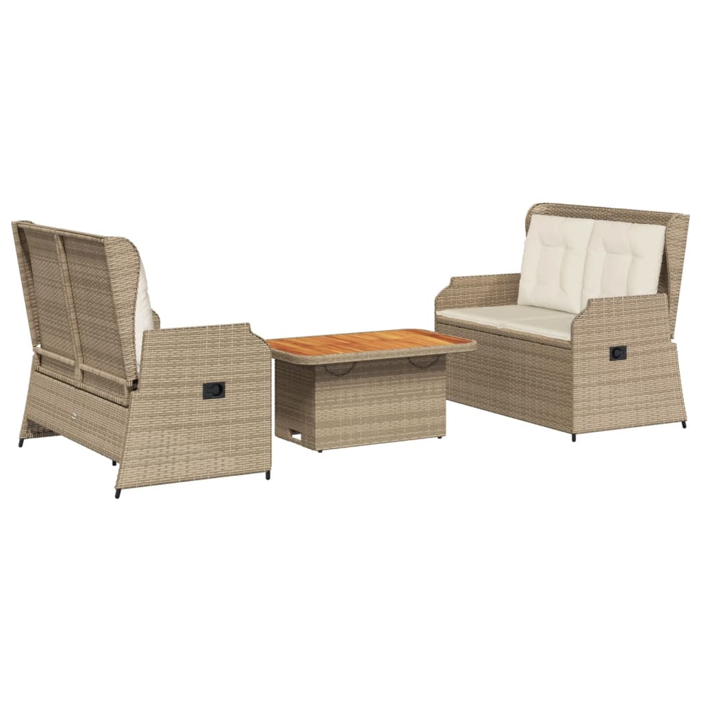 Set Divani da Giardino 3 pz con Cuscini in Polyrattan Beige