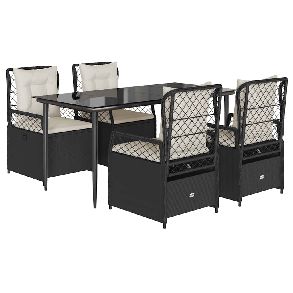 Set da Pranzo da Giardino 5 pz Nero con Cuscini in Polyrattan