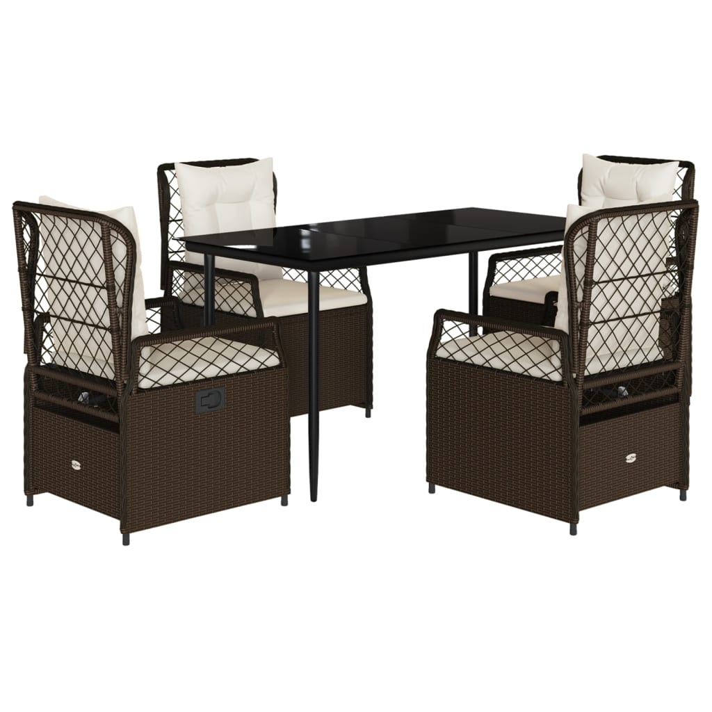 Set da Pranzo da Giardino 5pz con Cuscini in Polyrattan Marrone