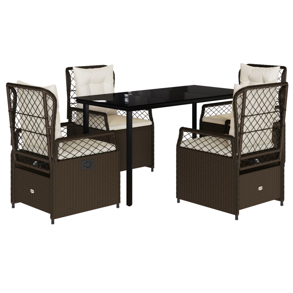 Set da Pranzo da Giardino 5pz con Cuscini in Polyrattan Marrone