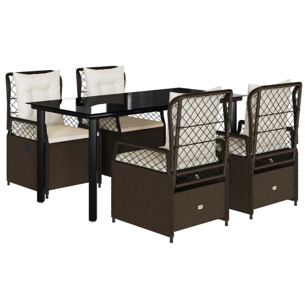 Set da Pranzo da Giardino 5pz con Cuscini in Polyrattan Marrone