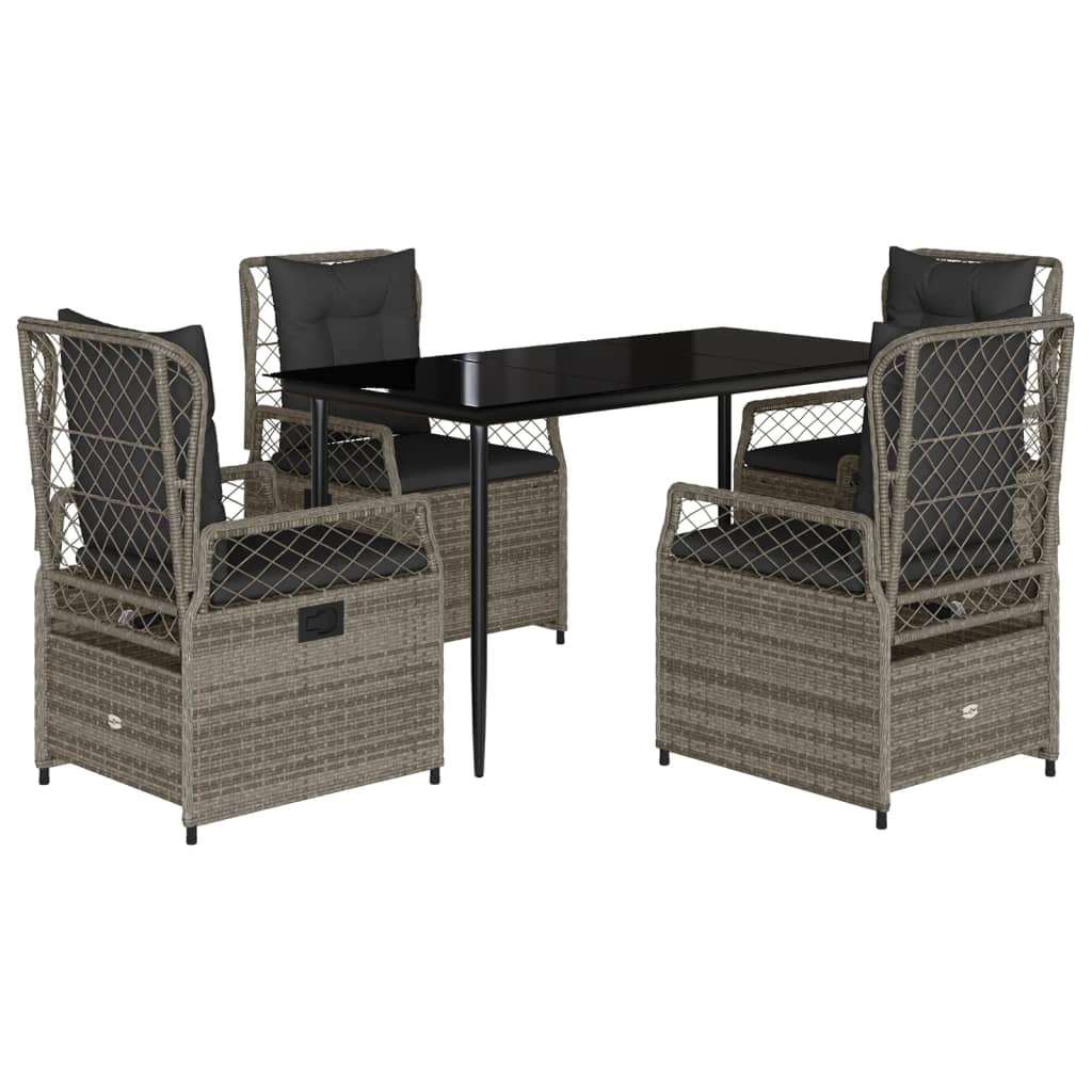 Set da Pranzo da Giardino 5 pz con Cuscini in Polyrattan Grigio