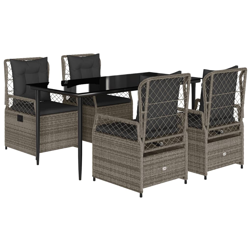Set da Pranzo da Giardino 5 pz con Cuscini in Polyrattan Grigio
