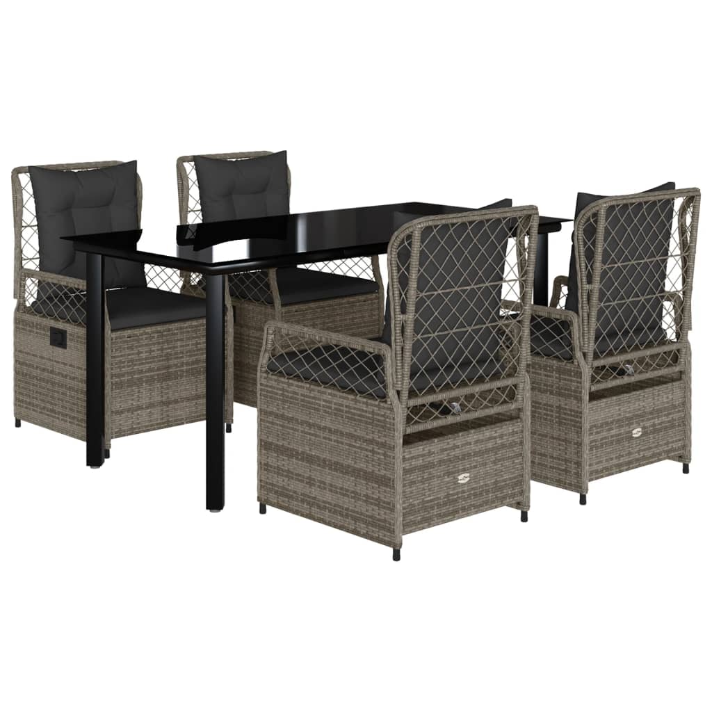 Set da Pranzo da Giardino 5 pz con Cuscini in Polyrattan Grigio