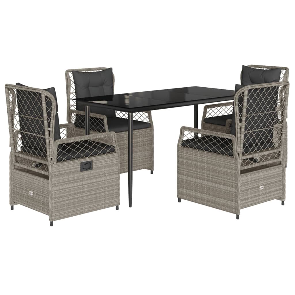Set Pranzo da Giardino 5pz con Cuscini Grigio Chiaro Polyrattan