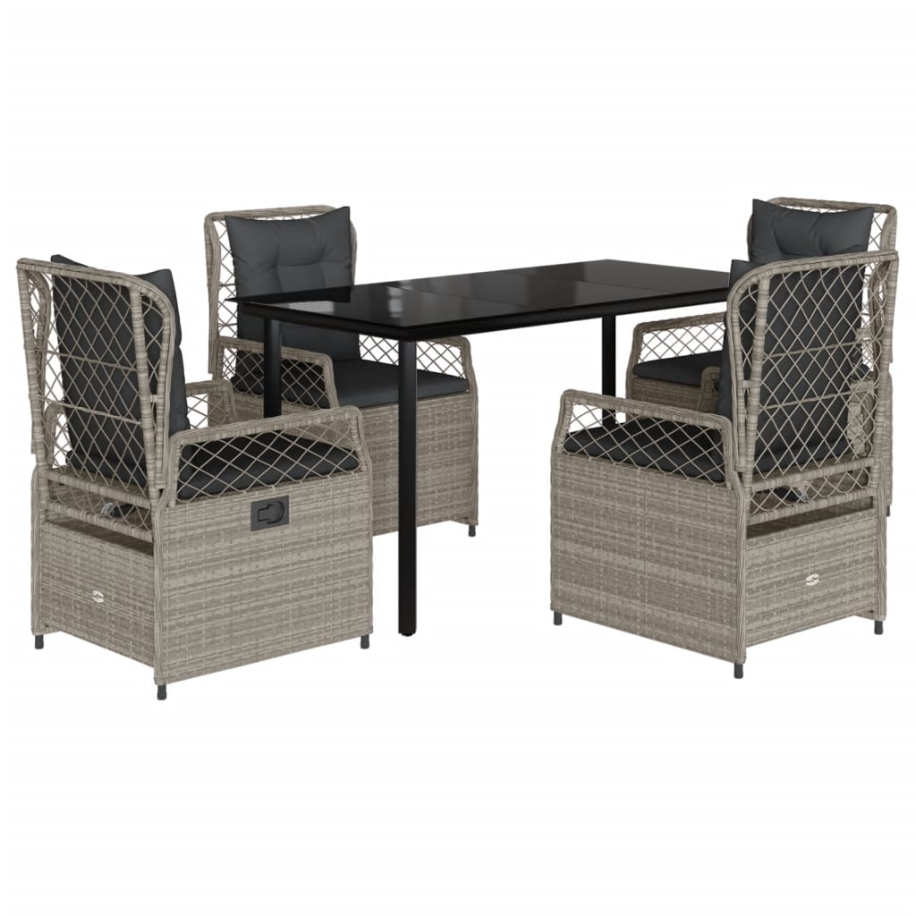 Set Pranzo da Giardino 5pz con Cuscini Grigio Chiaro Polyrattan