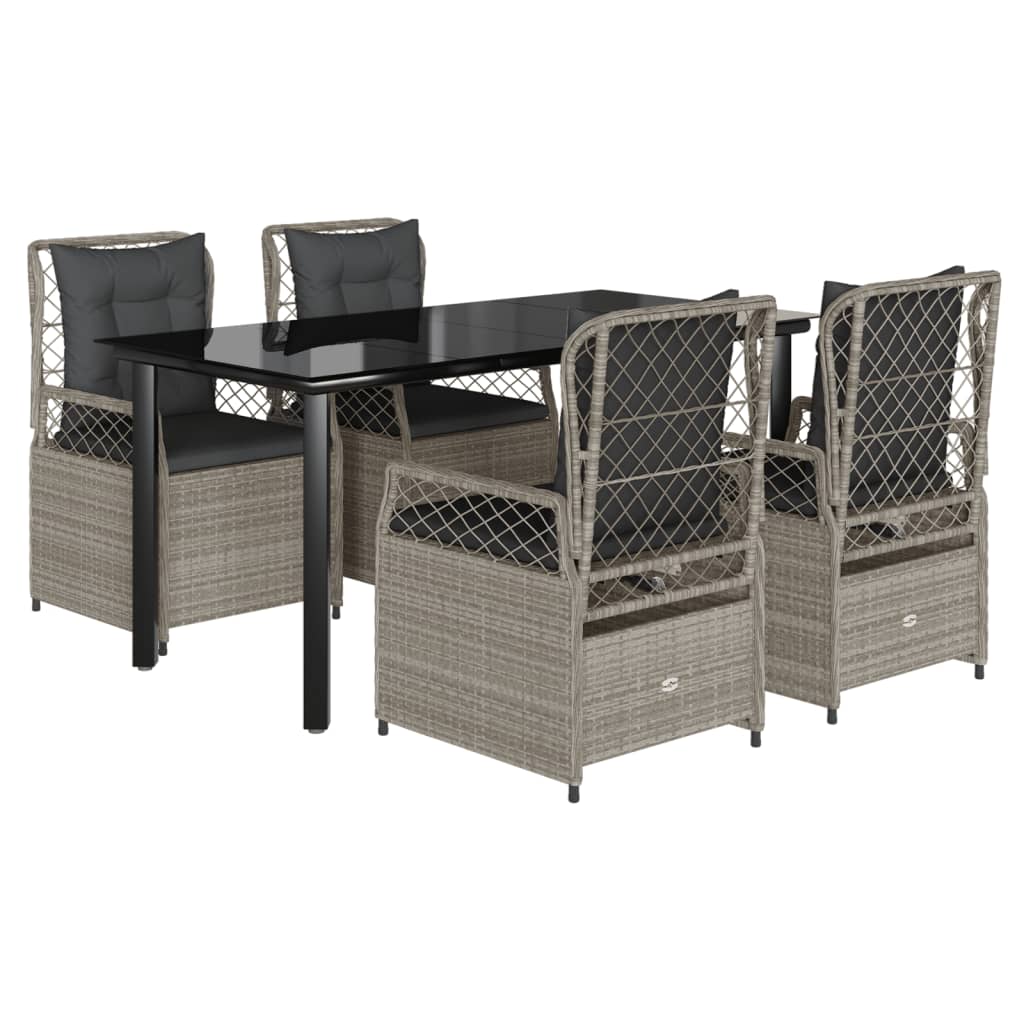 Set Pranzo da Giardino 5pz con Cuscini Grigio Chiaro Polyrattan