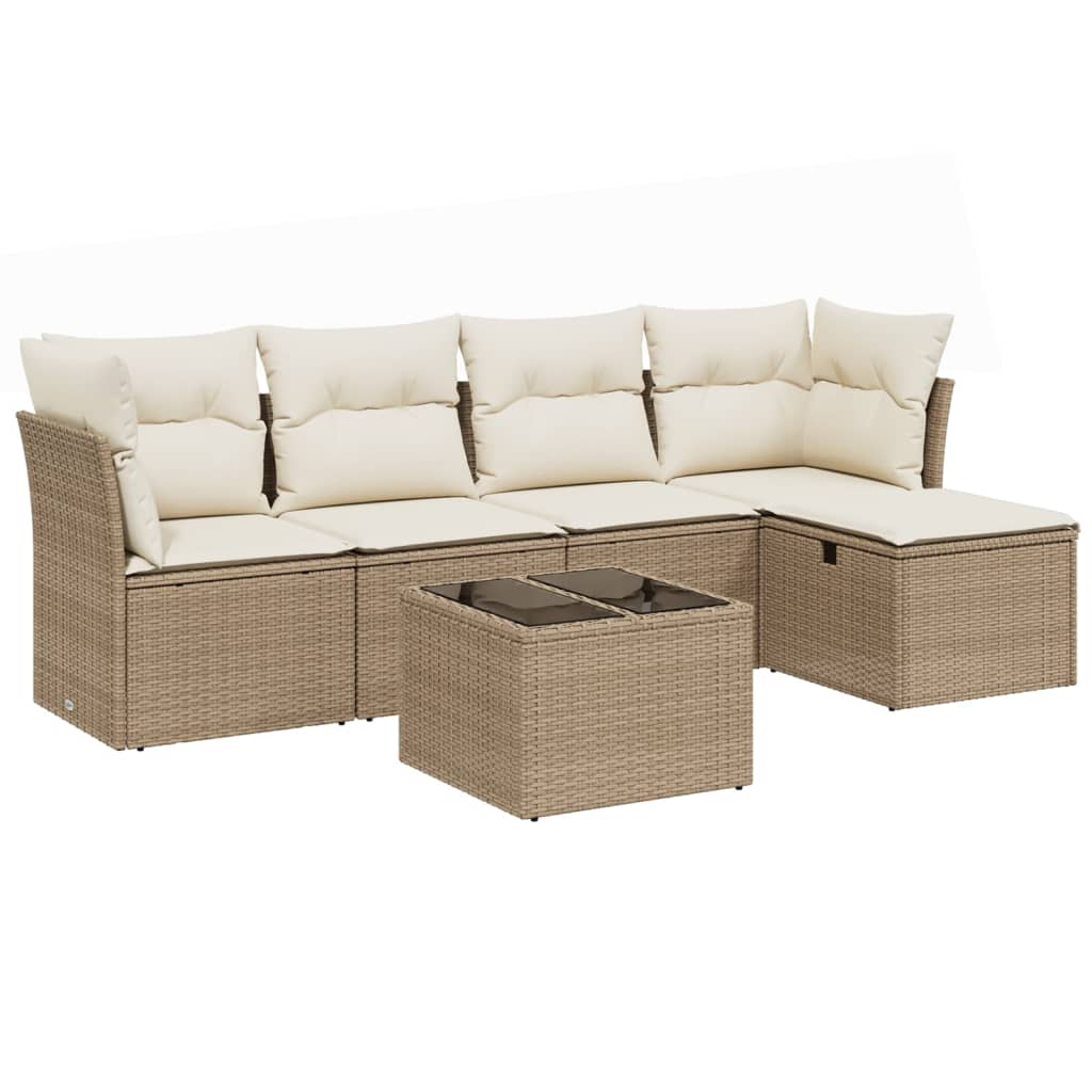 Set Divano da Giardino 6 pz con Cuscini Beige in Polyrattan