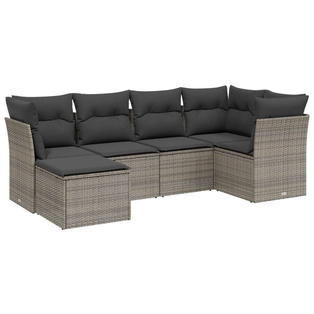 Set Divano da Giardino 6 pz con Cuscini Grigio in Polyrattan