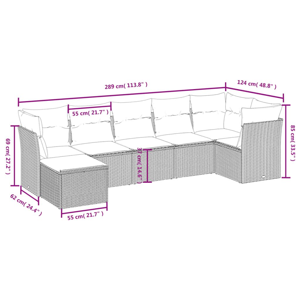 Set Divani da Giardino 7pz con Cuscini Grigio Chiaro Polyrattan