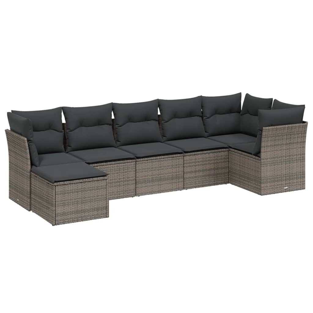 Set Divani da Giardino 7pz con Cuscini Grigio Chiaro Polyrattan