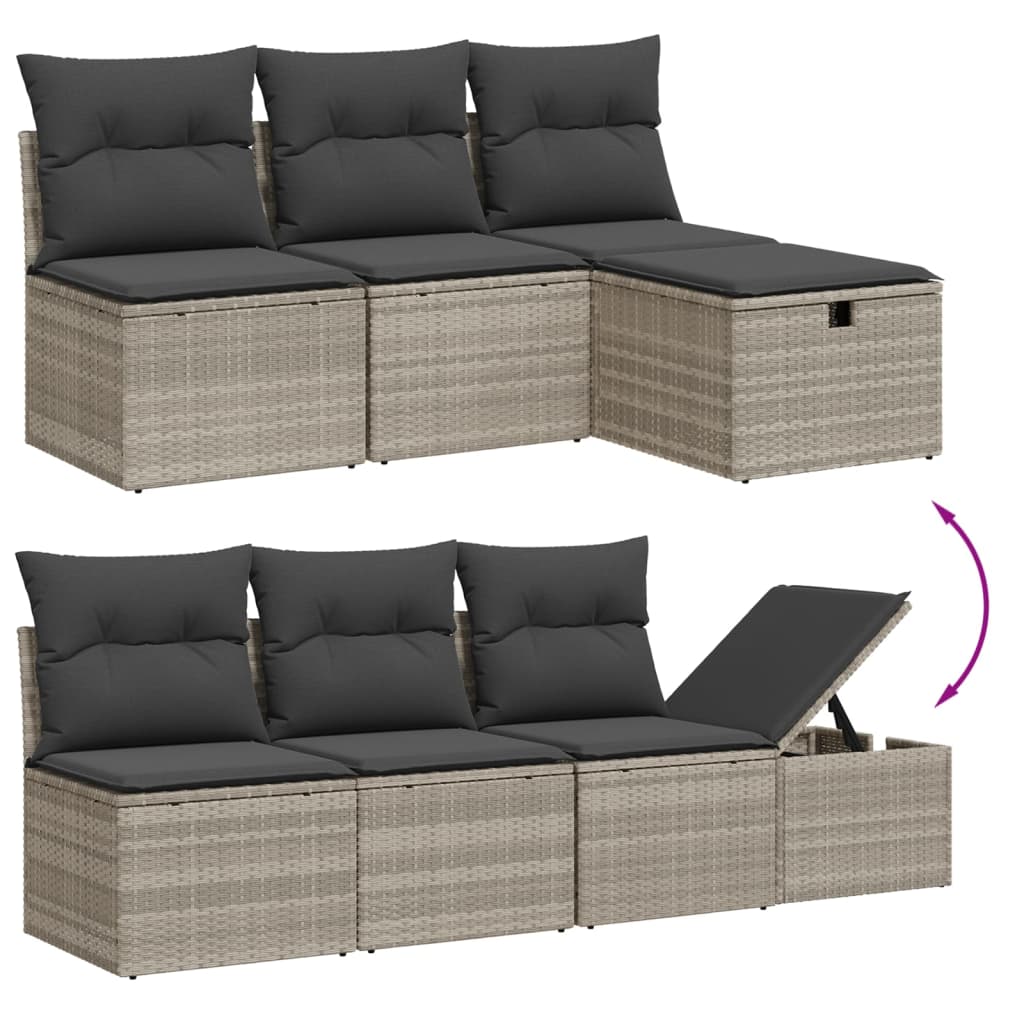 Set Divani da Giardino 7pz con Cuscini Grigio Chiaro Polyrattan