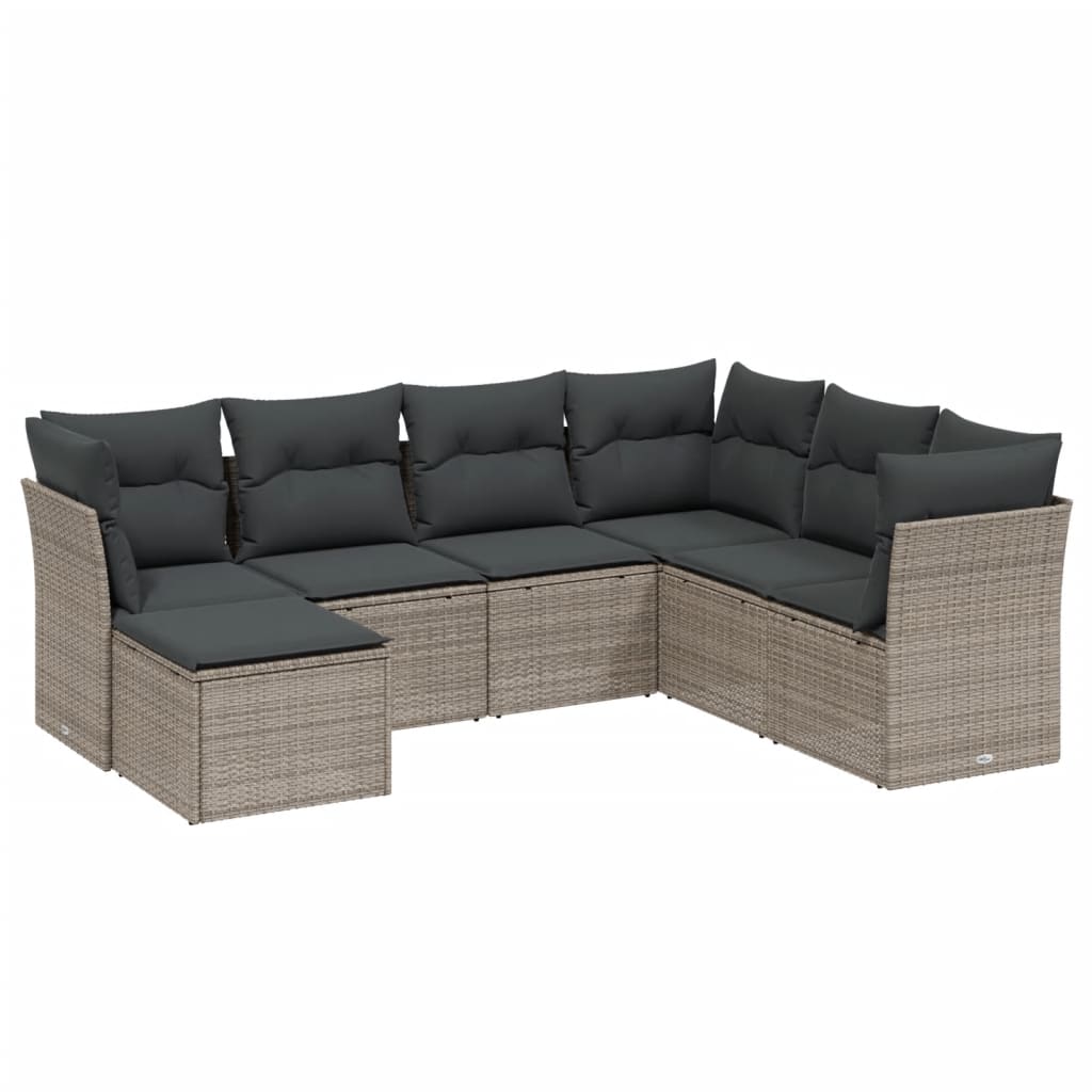 Set Divani da Giardino 7pz con Cuscini Grigio Chiaro Polyrattan