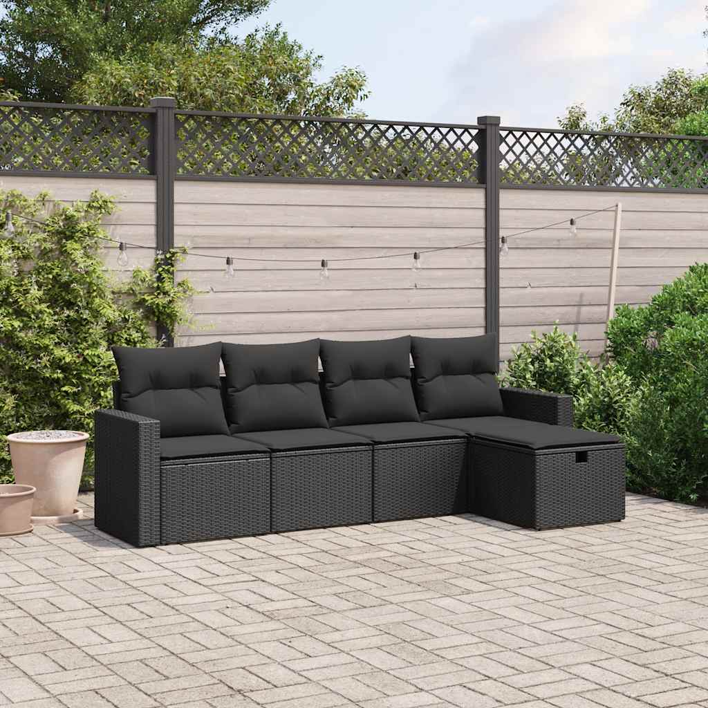 Set Divani da Giardino 5 pz con Cuscini in Polyrattan Nero