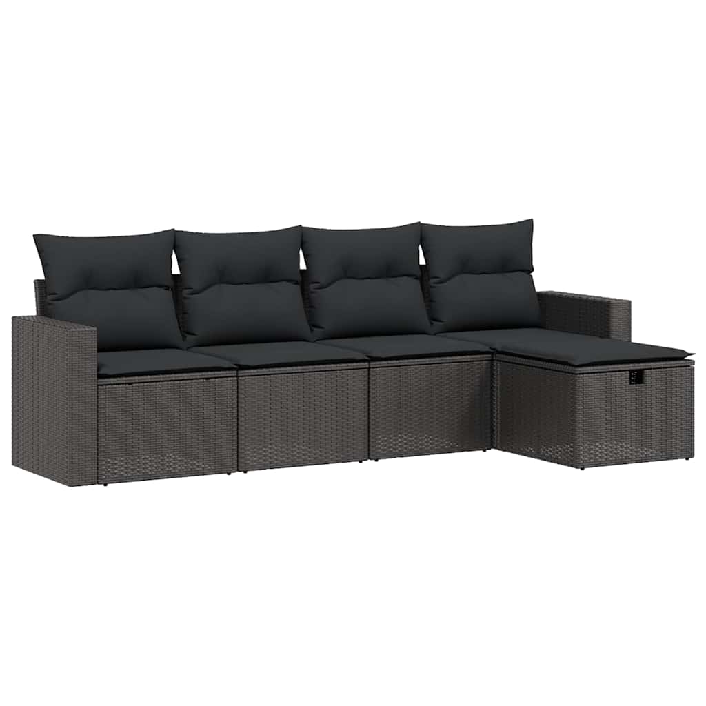Set Divani da Giardino 5 pz con Cuscini in Polyrattan Nero