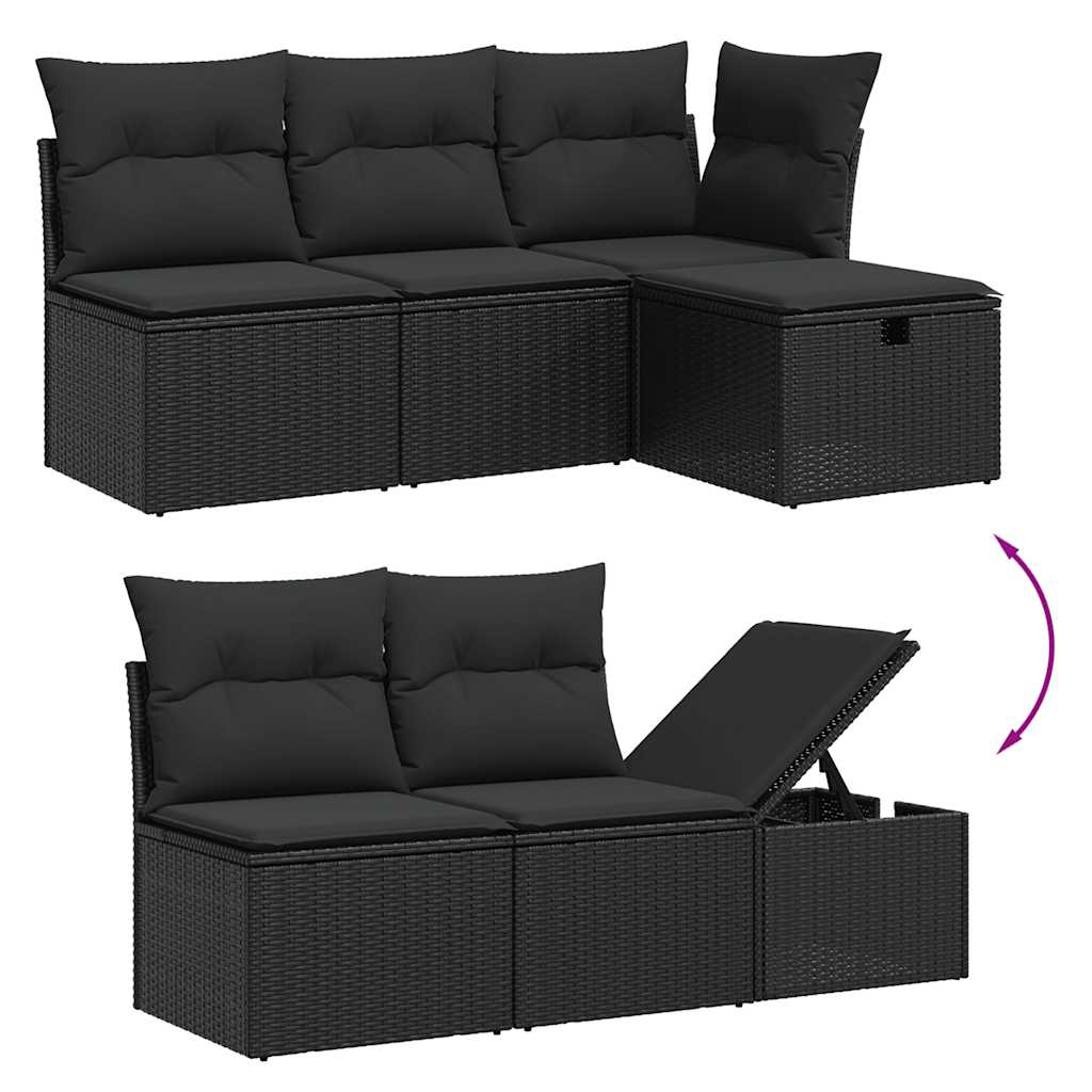 Set Divani da Giardino 5 pz con Cuscini in Polyrattan Nero