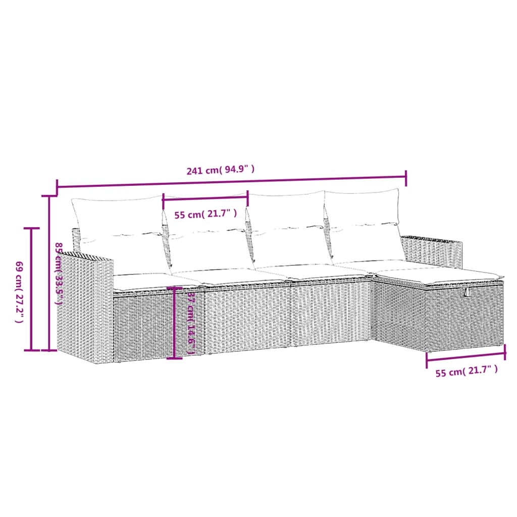 Set Divano da Giardino 5 pz con Cuscini Beige Misto Polyrattan
