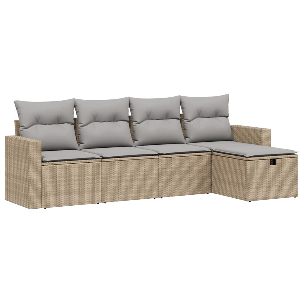 Set Divano da Giardino 5 pz con Cuscini Beige Misto Polyrattan
