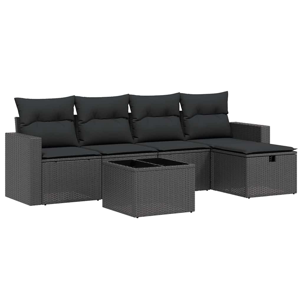 Set Divano da Giardino 6 pz con Cuscini Nero in Polyrattan