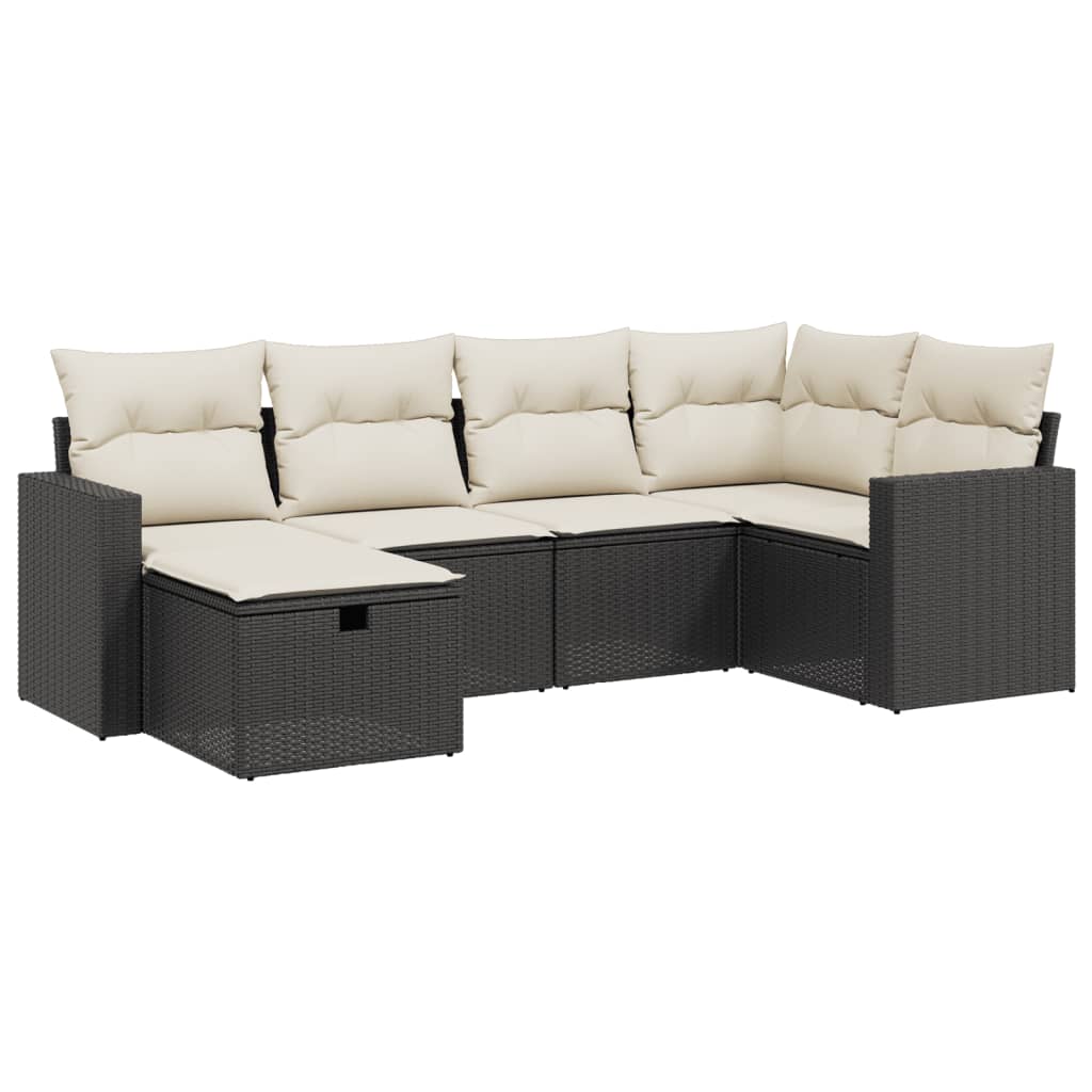 Set Divano da Giardino 6 pz con Cuscini Nero in Polyrattan