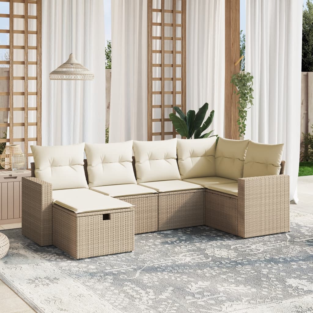 Salotto da giardino 6 pezzi beige in rattan PE sfoderabile