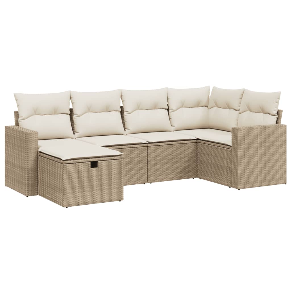 Salotto da giardino 6 pezzi beige in rattan PE sfoderabile