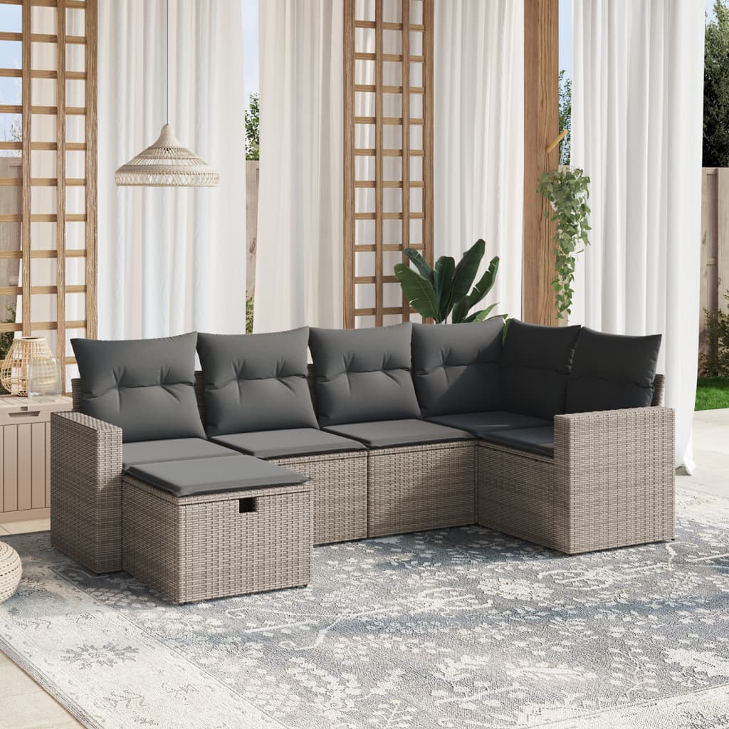 Set Divano da Giardino 6 pz in Polyrattan Grigio
