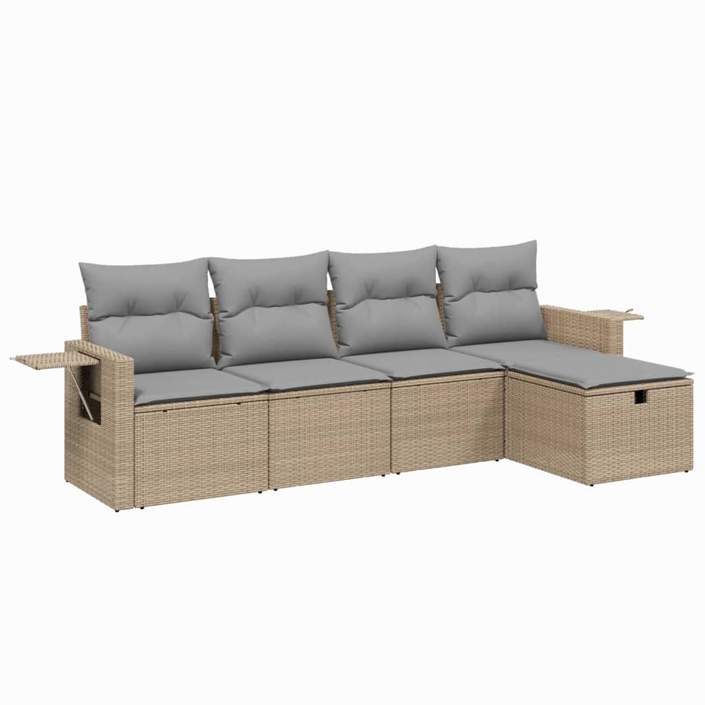 Set Divano da Giardino 5 pz con Cuscini Beige Misto Polyrattan